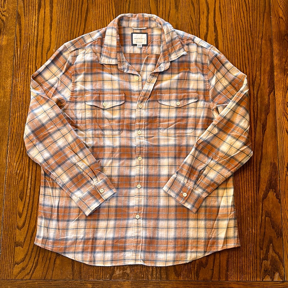 American Eagle Men’s flannel size XXL, orange and white